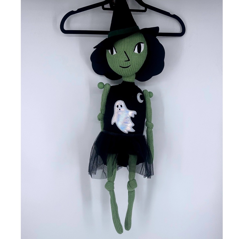 Hyde and Eek Boutique Green Knit Witch Doll 34" Halloween Decor Ghost
